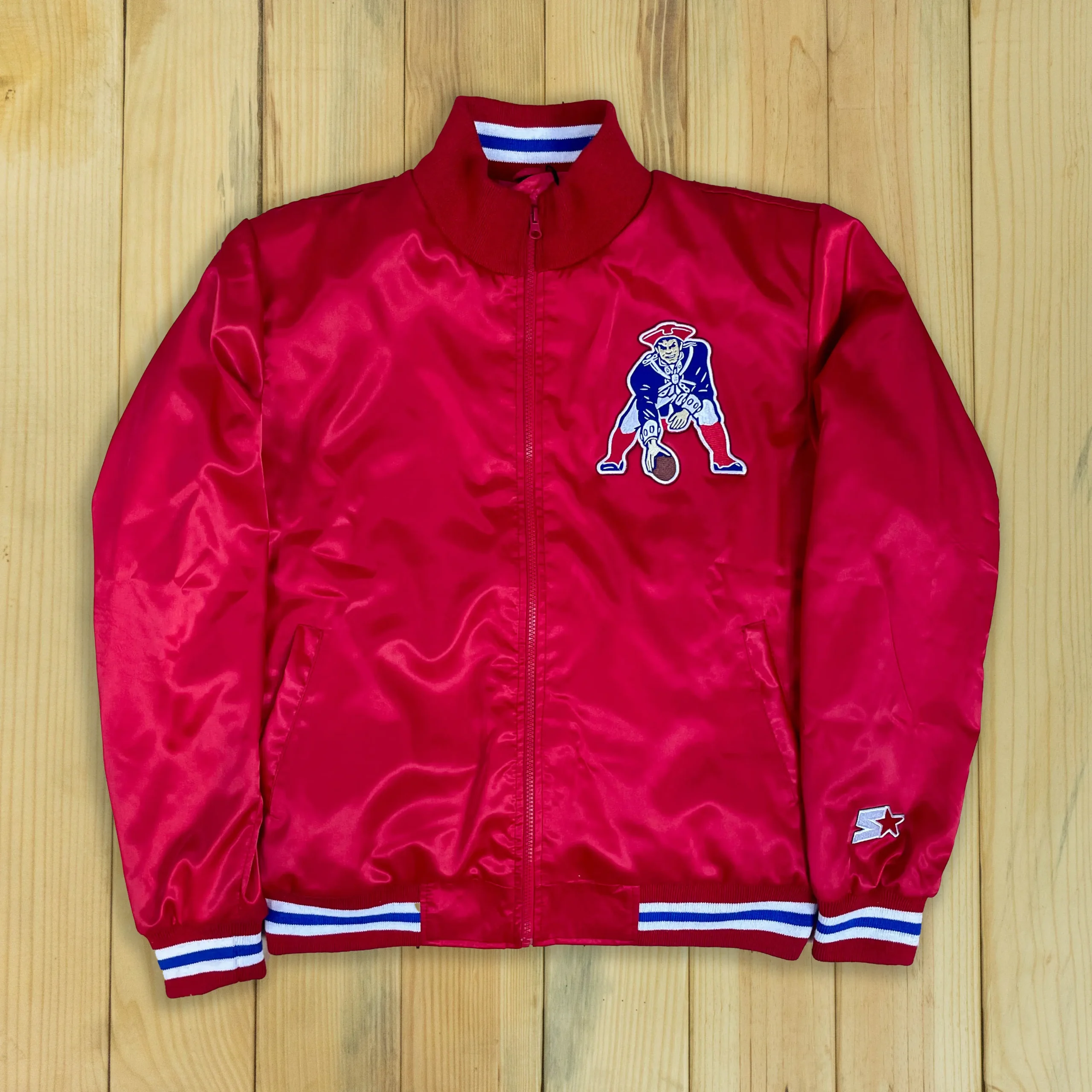 New England Patriots The Captain Red Red Satin Varsity Jacket