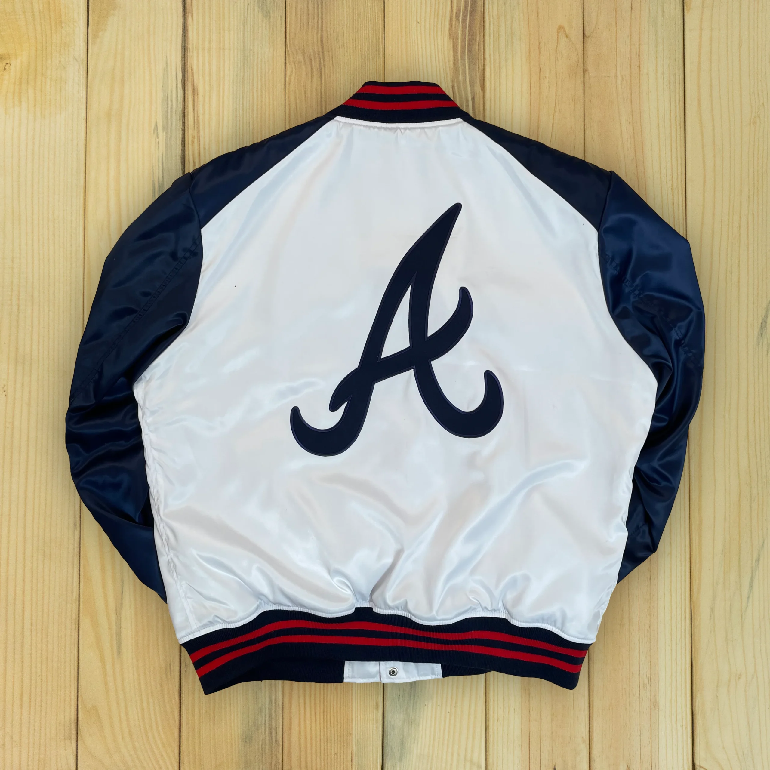Alternative view of Atlanta Braves Clean Up Hitter Satin Varsity White/Navy Jacket