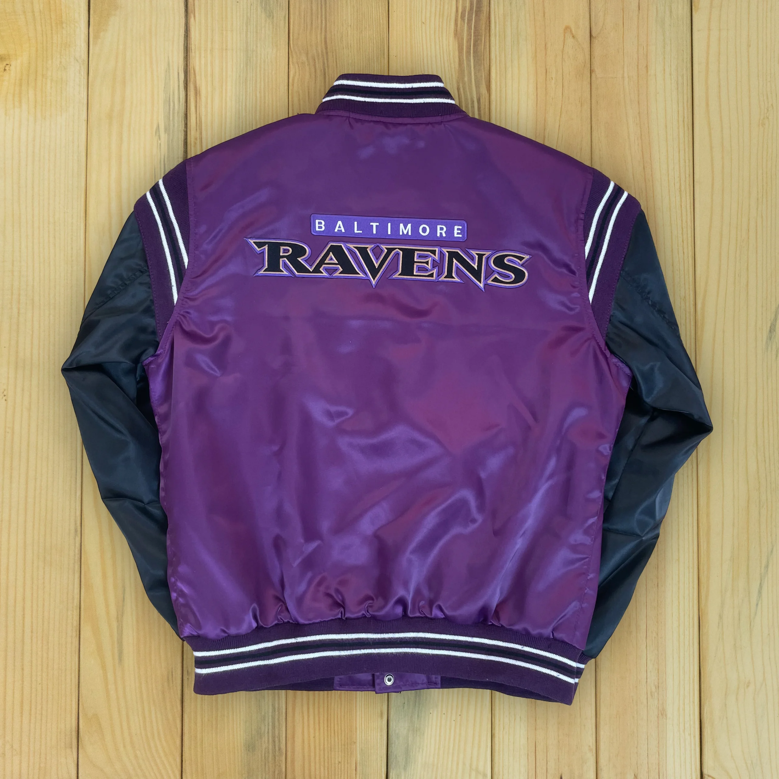 Alternative view of Baltimore Ravens The Enforcer Purple/Black Satin Varsity Jacket
