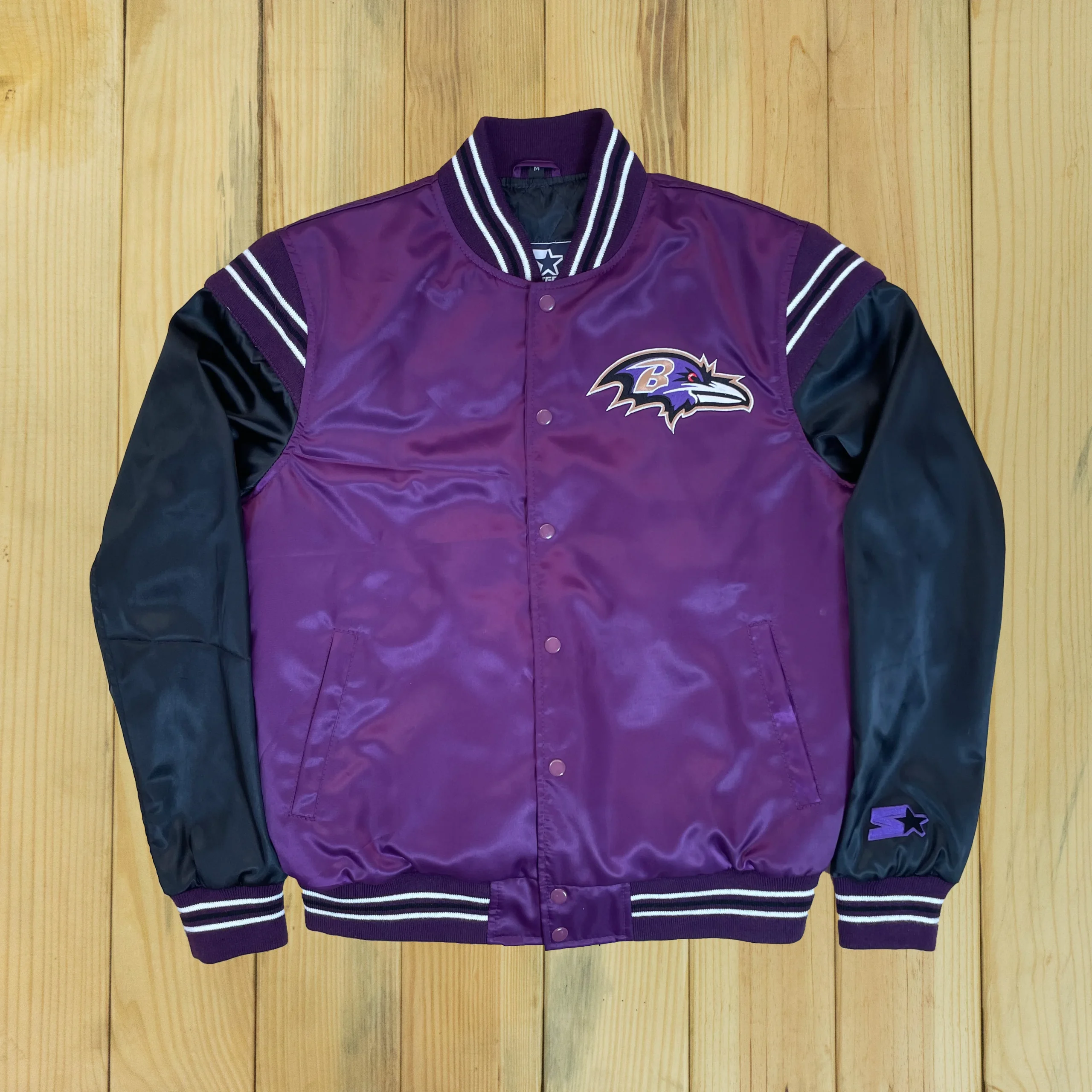 Baltimore Ravens The Enforcer Purple/Black Satin Varsity Jacket
