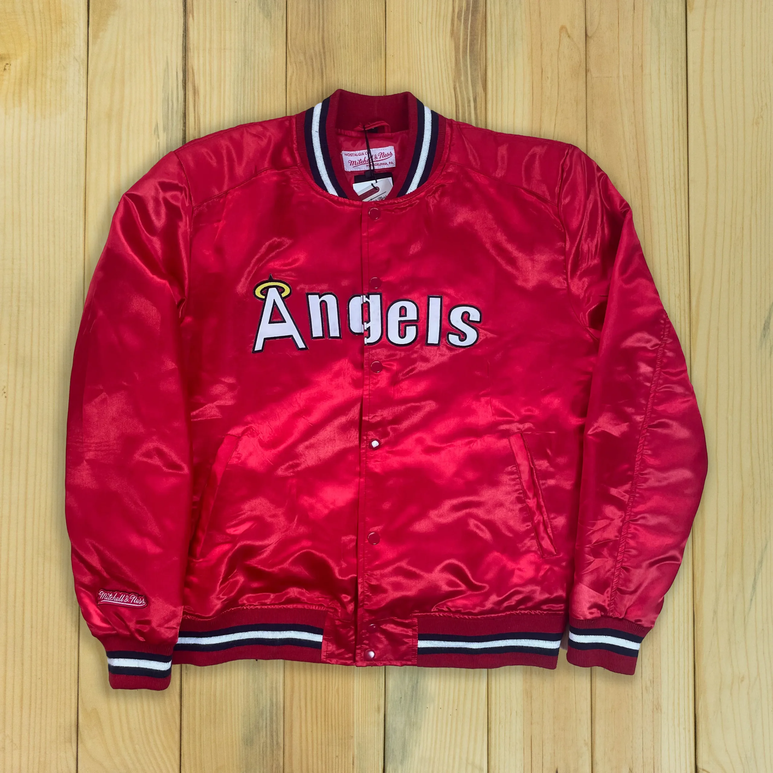 Los Angeles Angels Throwback Wordmark Satin Varsity Jacket
