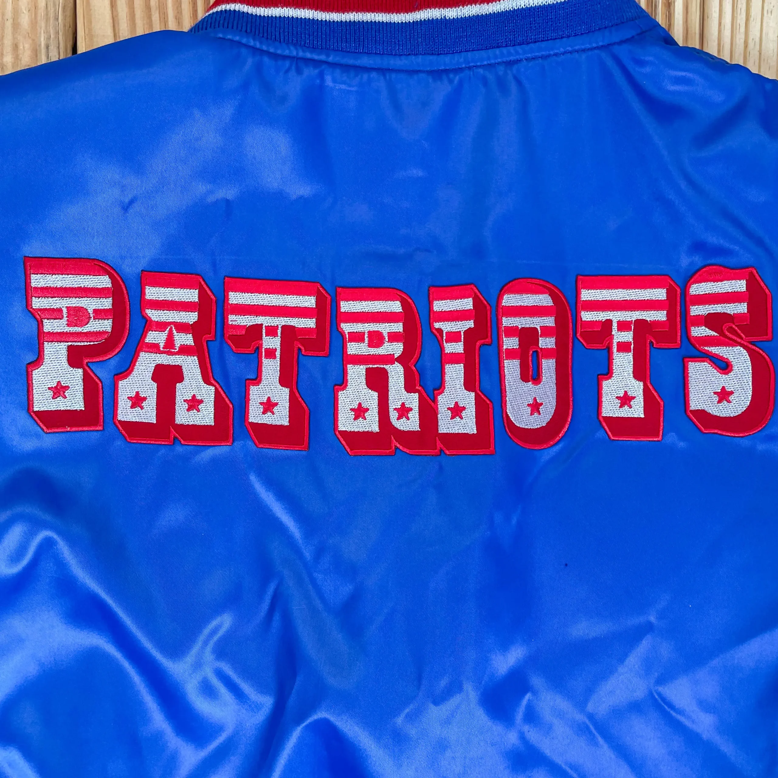 New England Patriots Cooperstown Heavyweight Full-Snap Blue Satin Varsity Jacket - Image 6