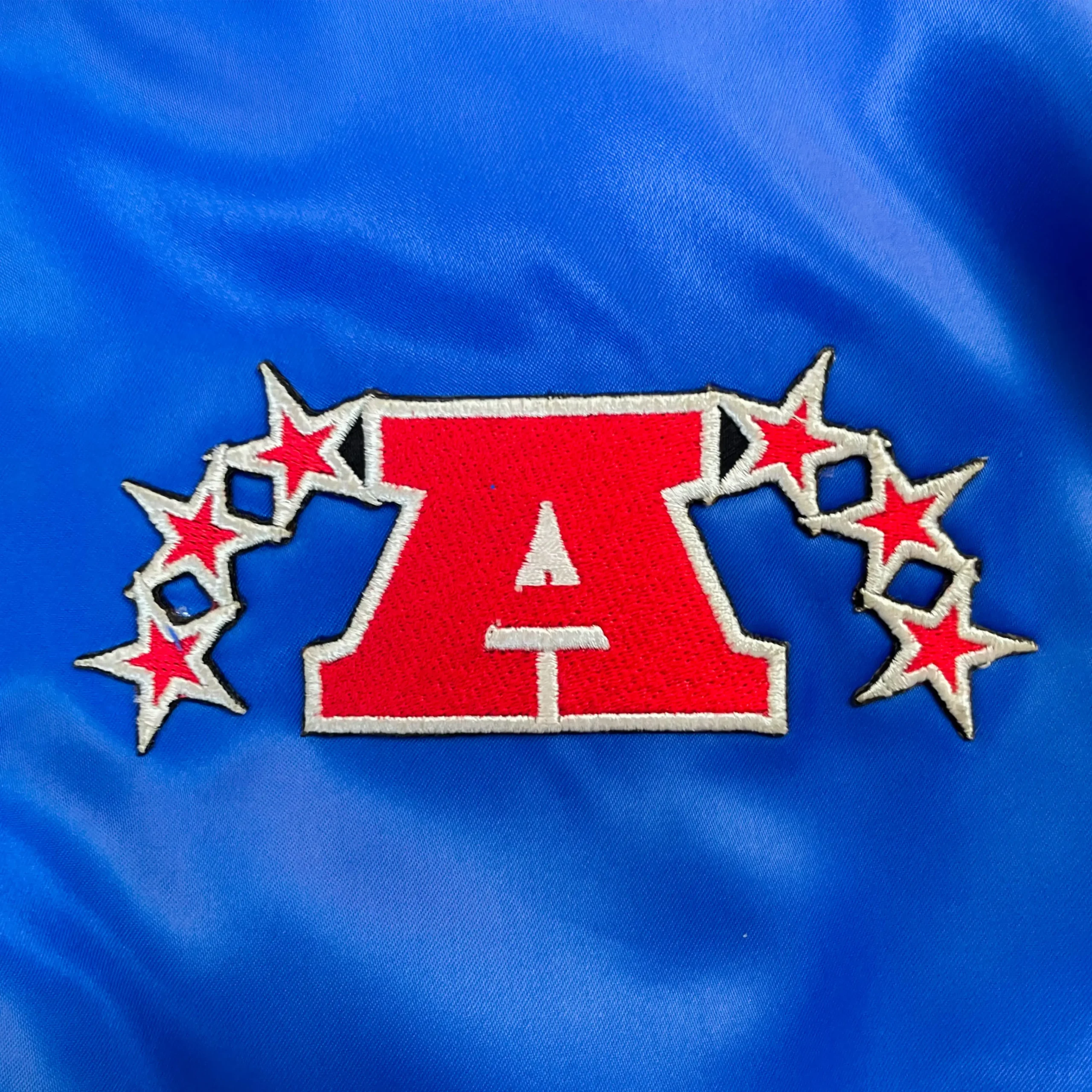 New England Patriots Cooperstown Heavyweight Full-Snap Blue Satin Varsity Jacket - Image 5