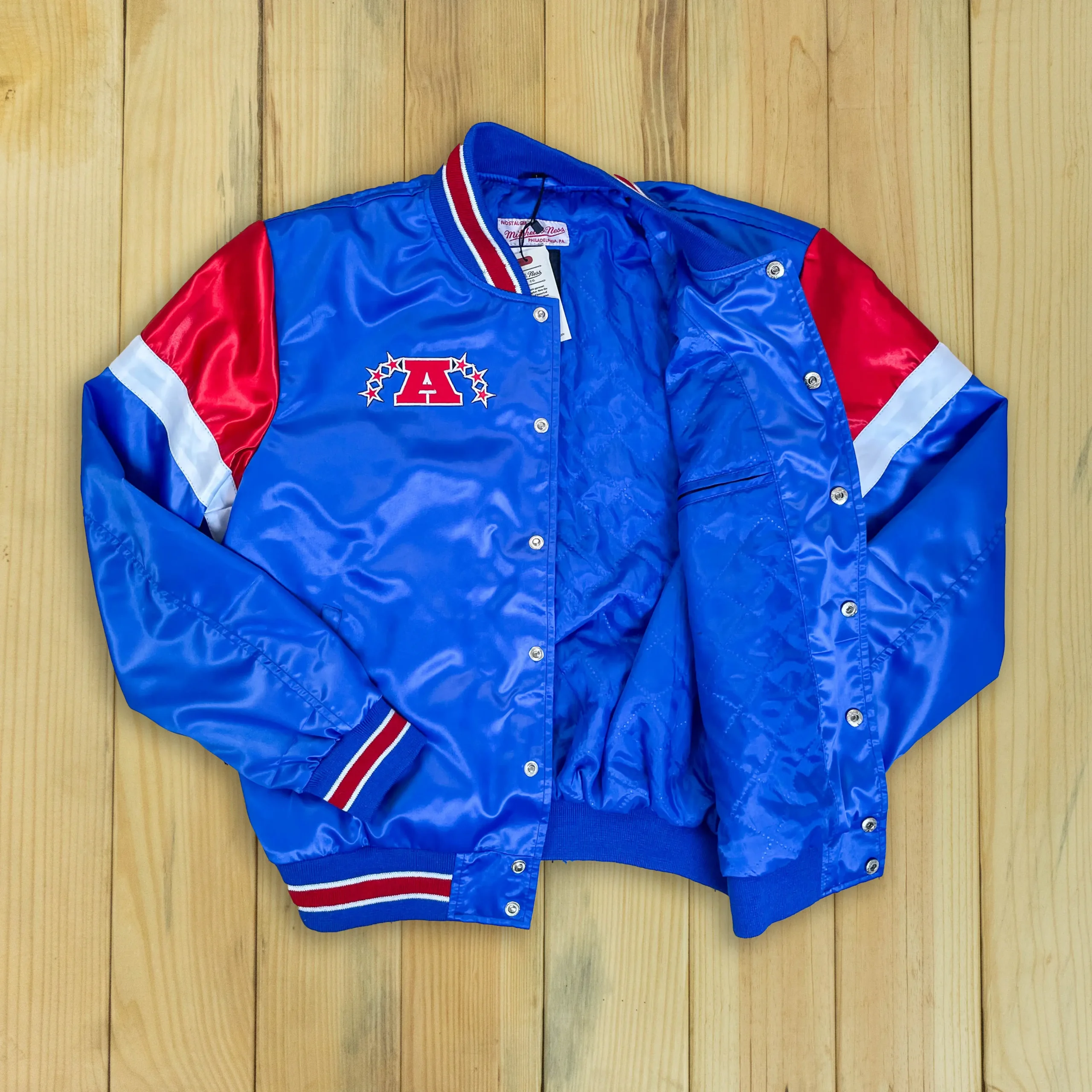 New England Patriots Cooperstown Heavyweight Full-Snap Blue Satin Varsity Jacket - Image 3