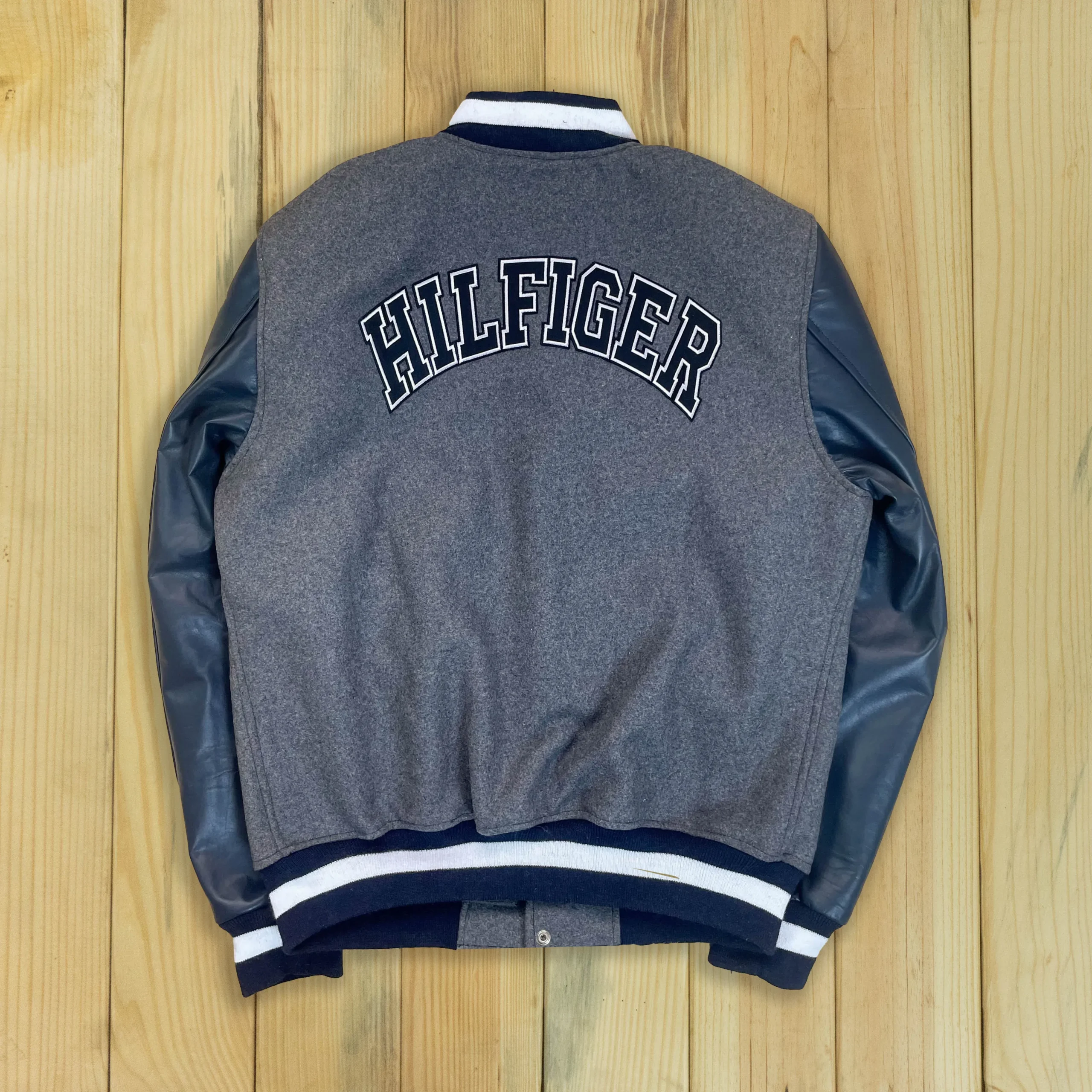 Alternative view of New England Patriots Heather Gunner Gray/Black Wool & Leather Varsity Jacket