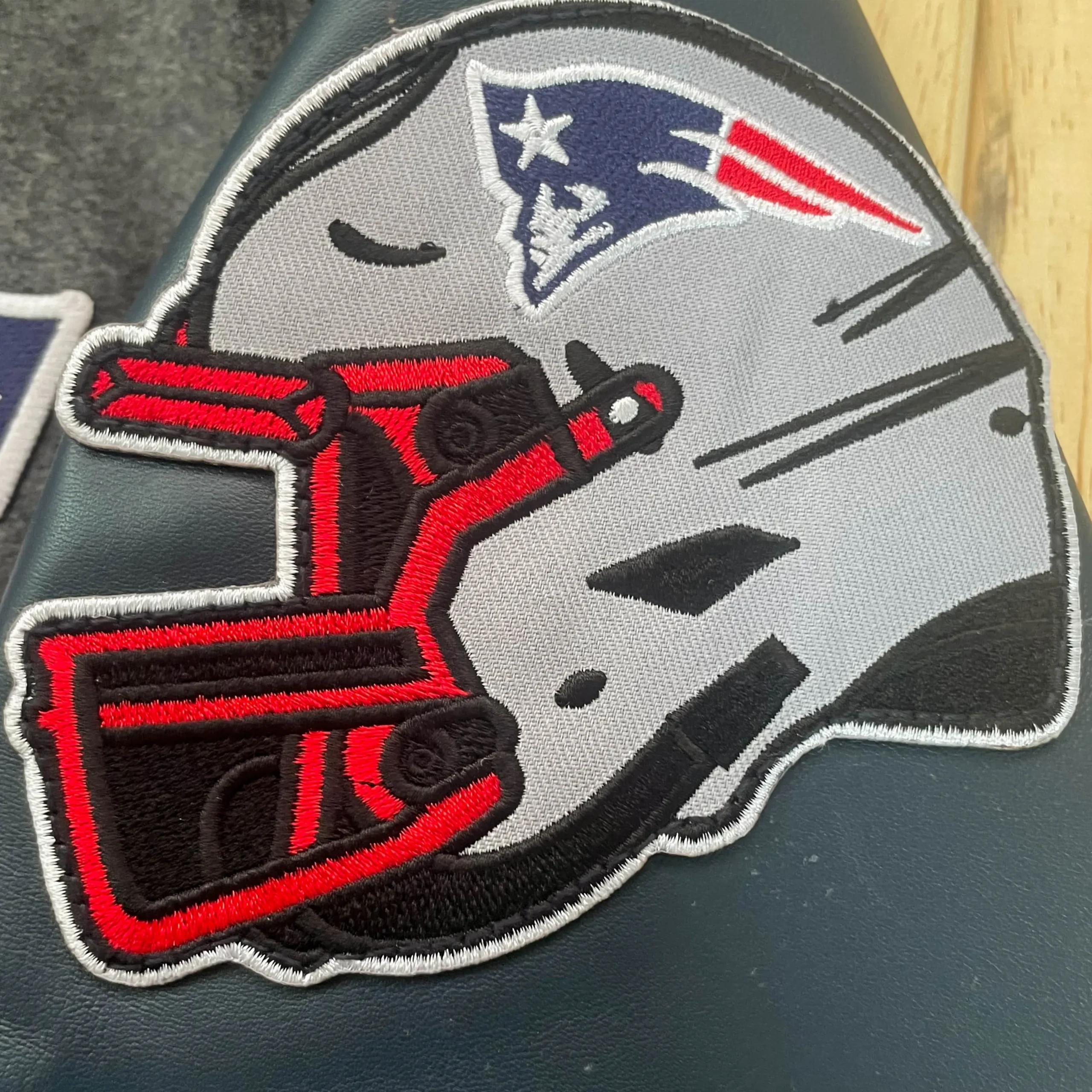 New England Patriots Heather Gunner Gray/Black Wool & Leather Varsity Jacket - Image 3