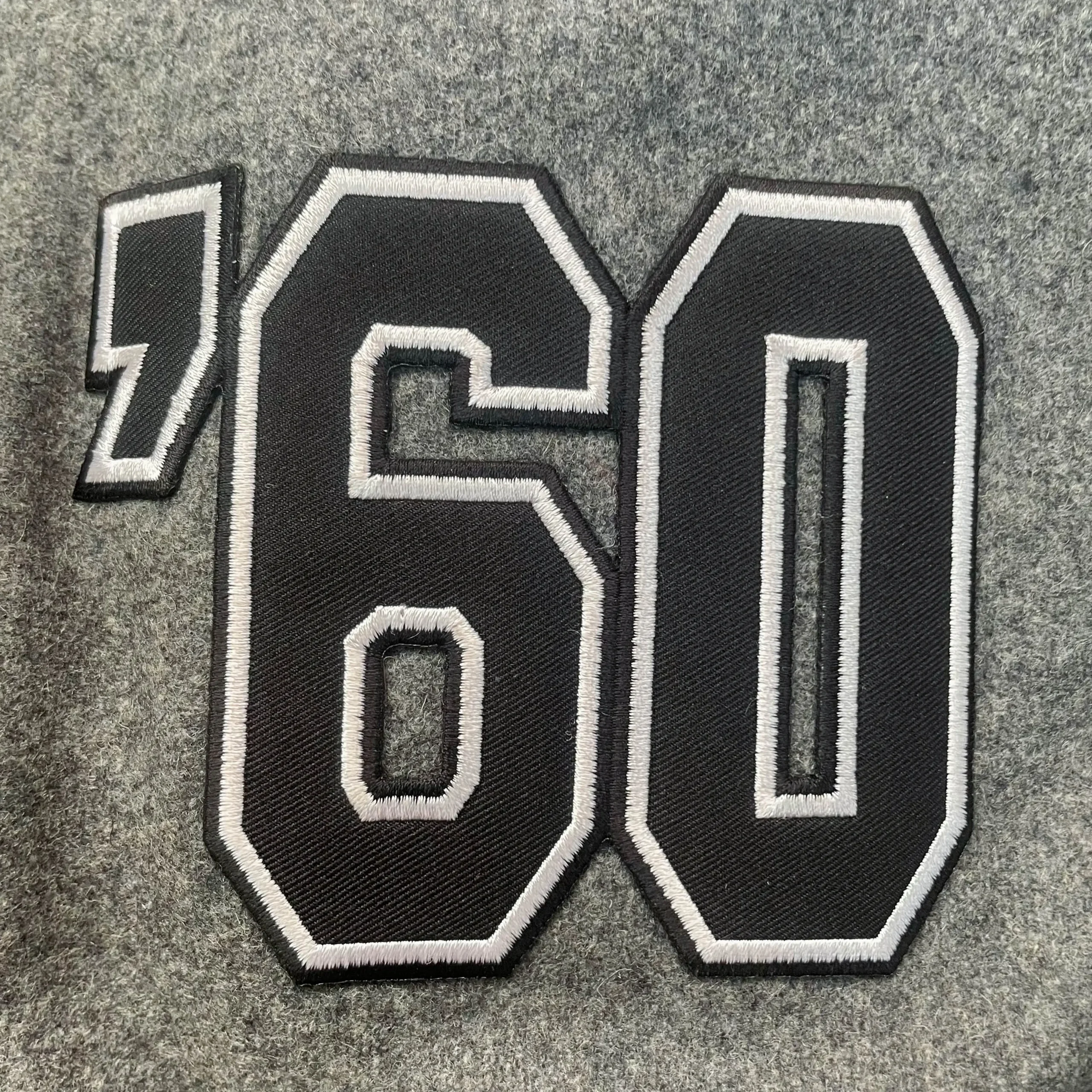 New England Patriots Heather Gunner Gray/Black Wool & Leather Varsity Jacket - Image 6