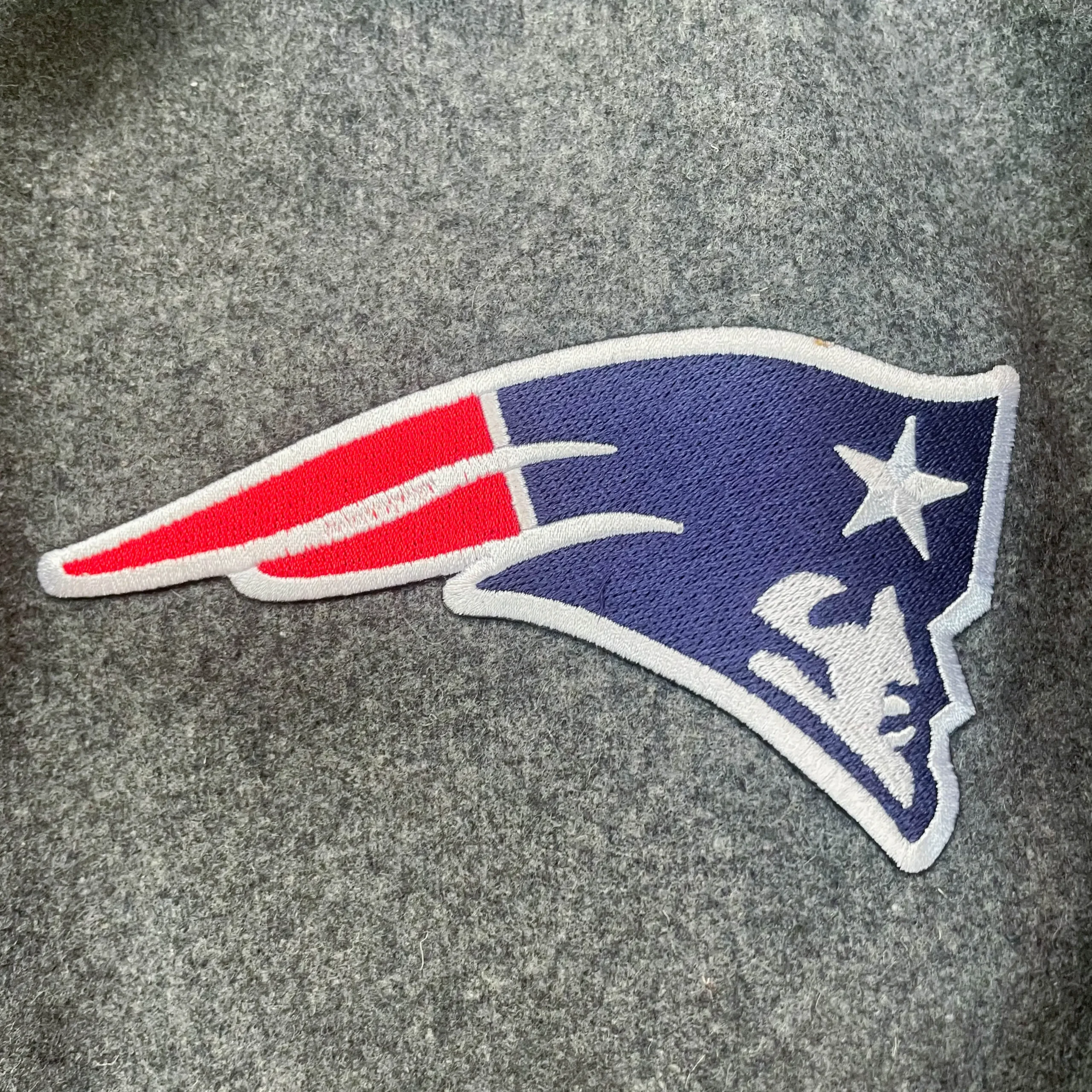 New England Patriots Heather Gunner Gray/Black Wool & Leather Varsity Jacket - Image 5