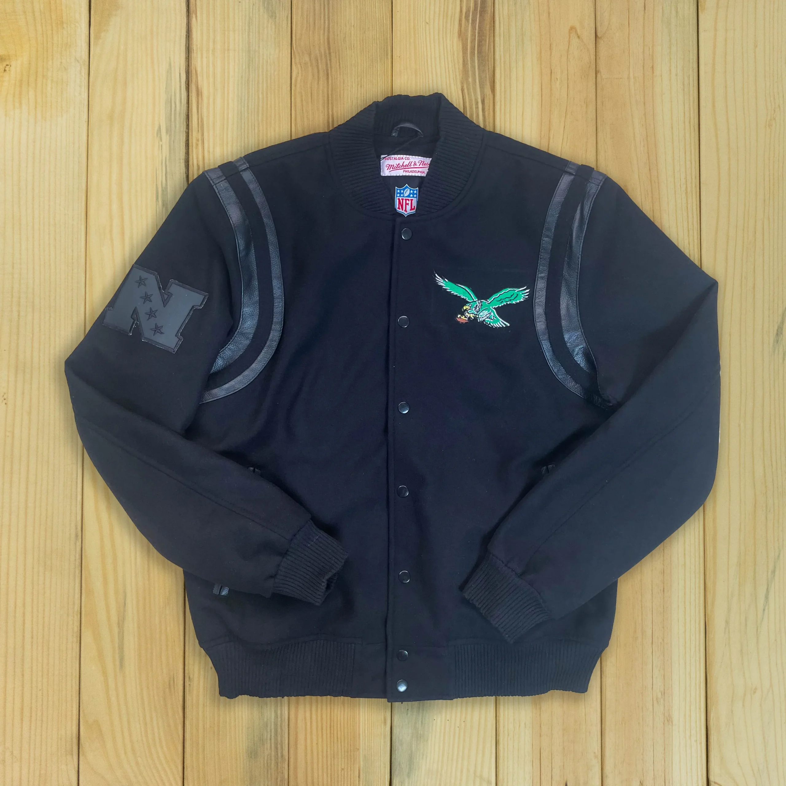 Philadelphia Eagles Black Walk The Tunnel Wool Varsity Jacket