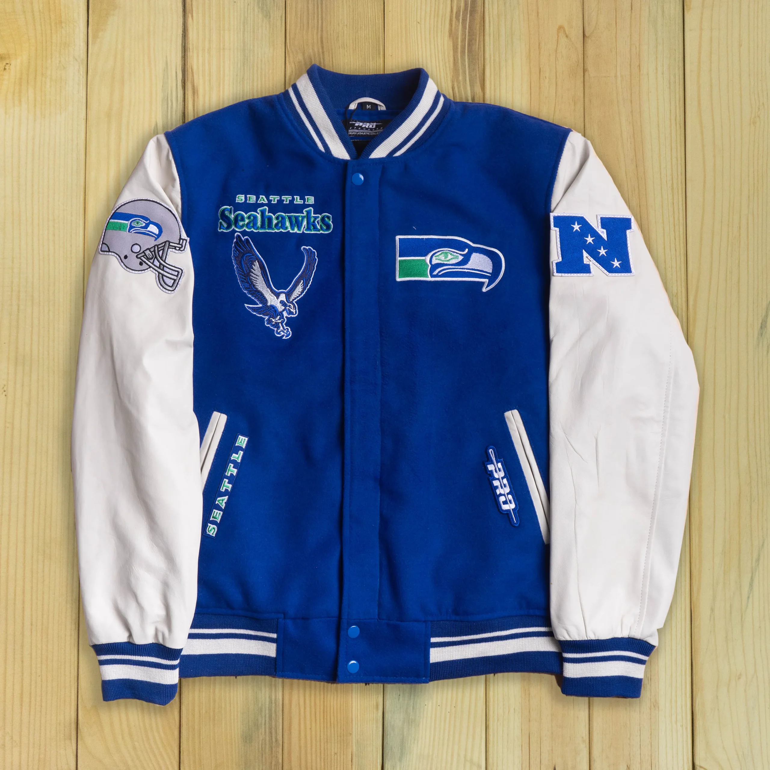 Seattle Seahawks Retro Classic Blue/White Wool & Leather Varsity Jacket
