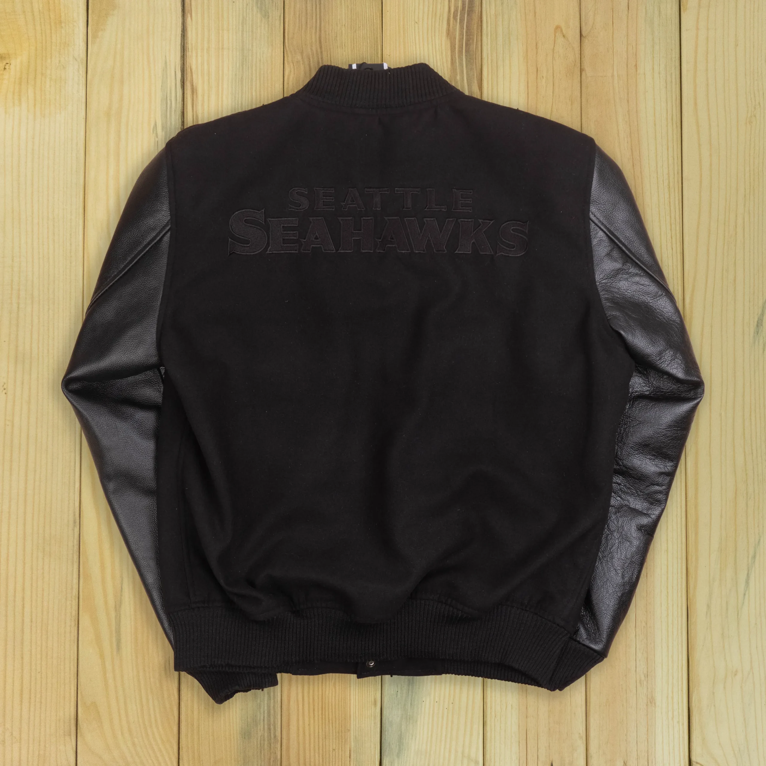 Alternative view of Seattle Seahawks Triple Black Wool & Leather Varsity Black Jacket
