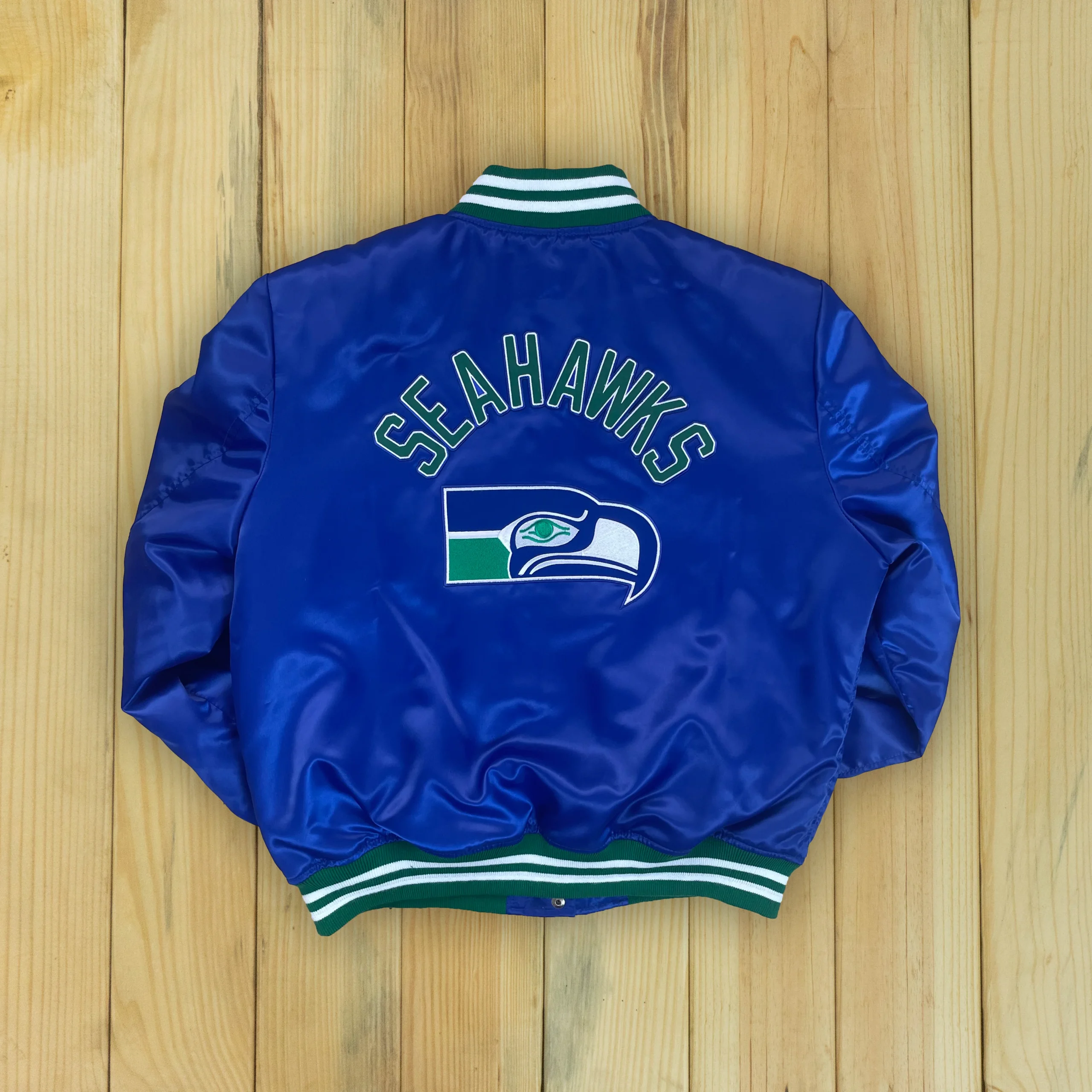 Alternative view of Seattle Seahawks Women’s Full Count Blue Satin Varsity Jacket