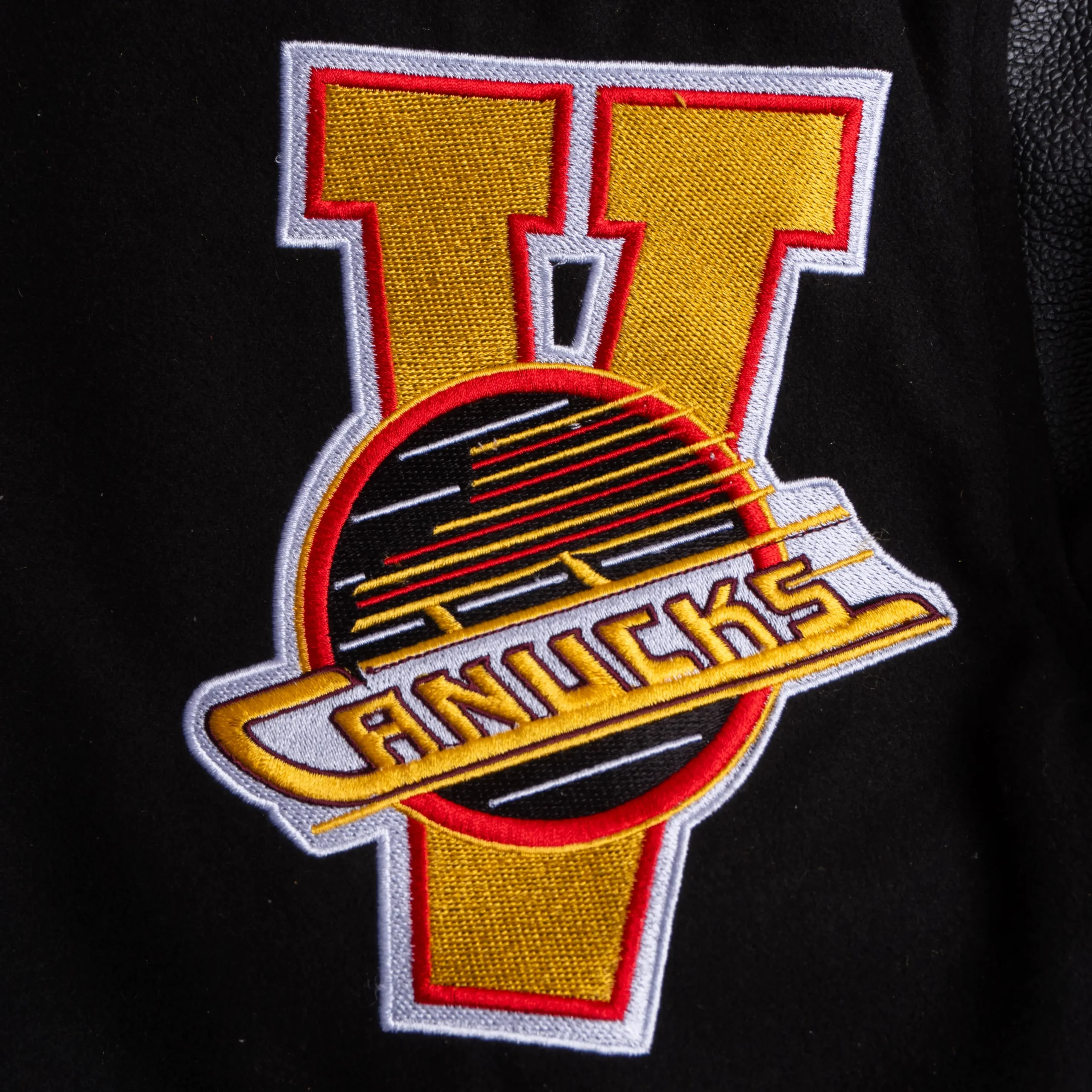 Vancouver Canucks Letterman Full-Snap Black Wool & Leather Varsity Jacket - Image 8