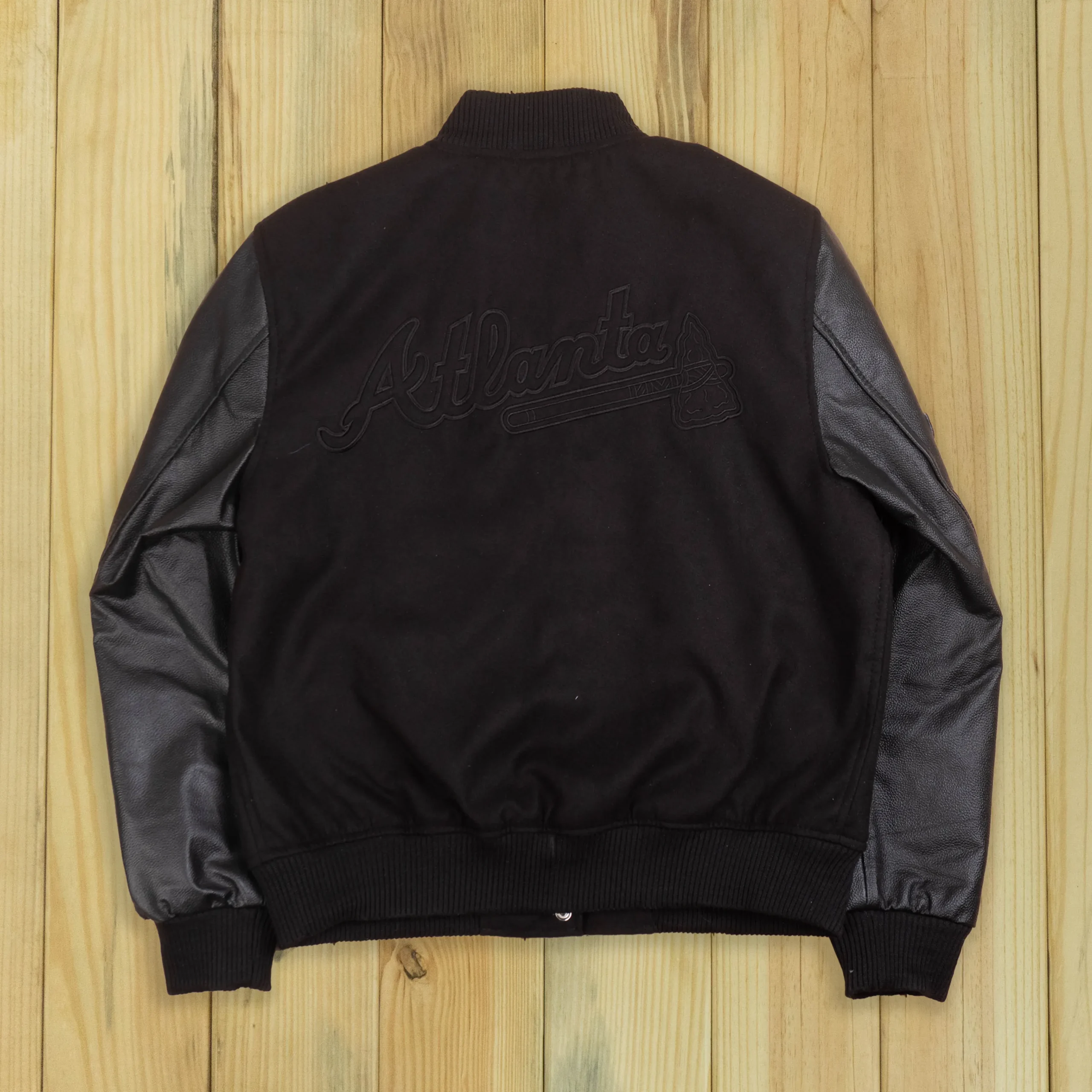 Alternative view of Atlanta Braves Triple Black Wool & Leather Varsity Black Jacket