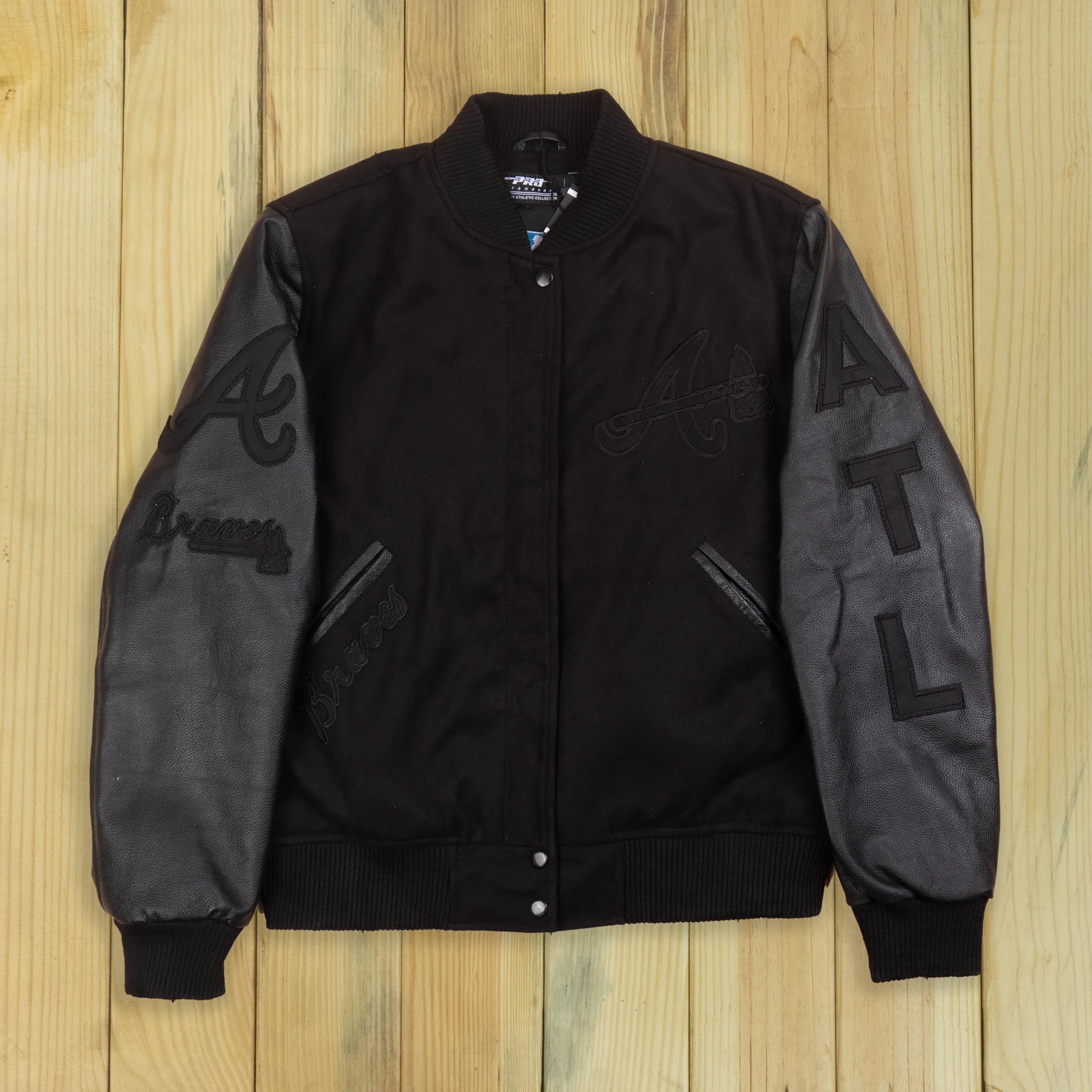 Atlanta Braves Triple Black Wool & Leather Varsity Black Jacket