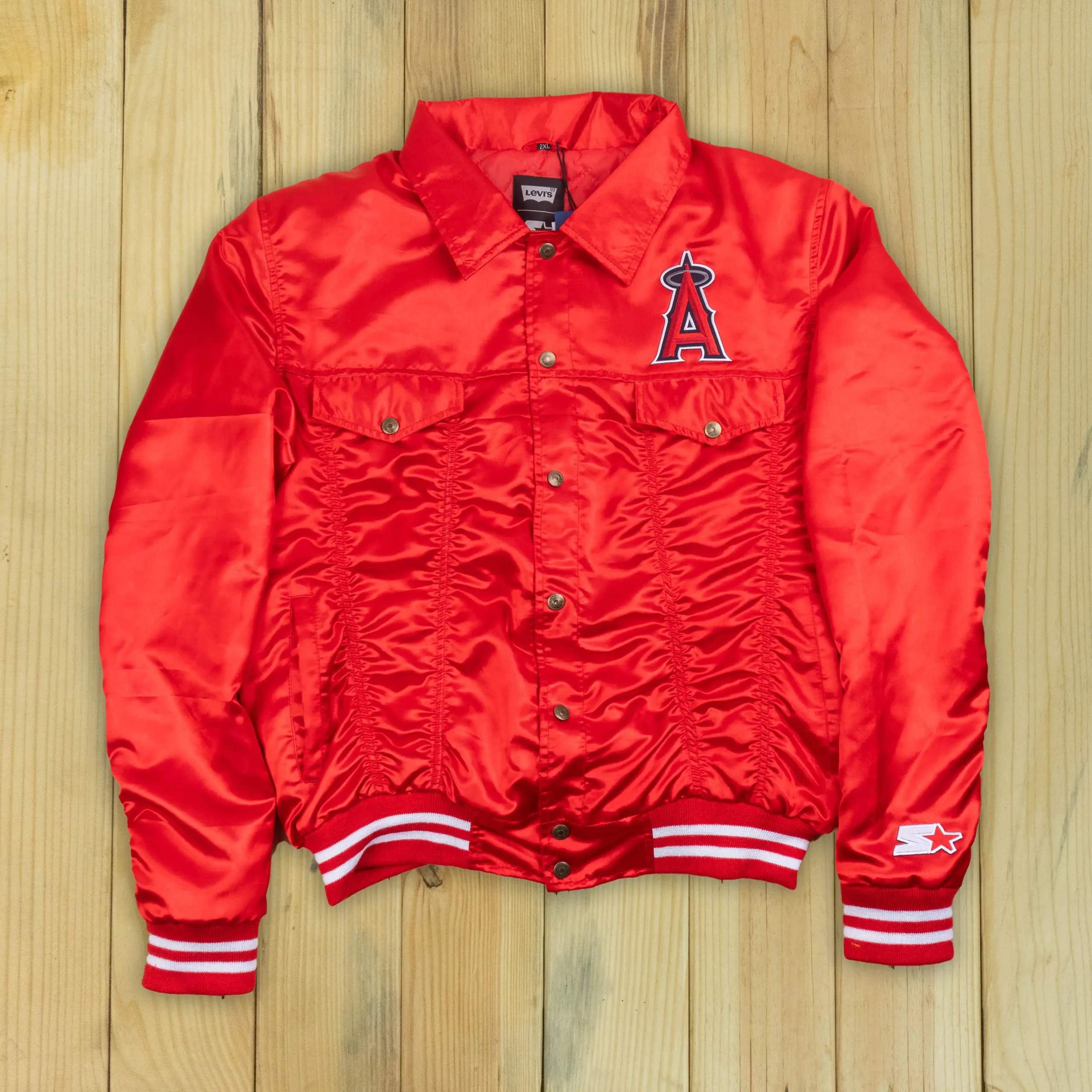 Los Angeles Angels Silver Tab Trucker Varsity Satin Varsity Red Jacket