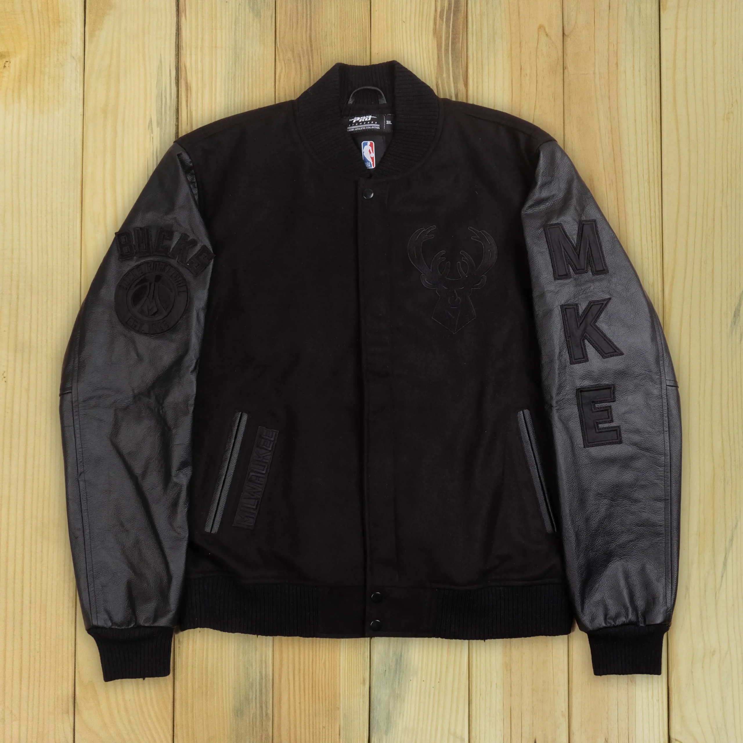 Milwaukee Bucks Triple Black Wool & Leather Varsity Jacket